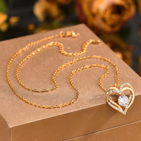 925 Gold Tone "I Love You" Heart Cubic Zirconia Necklace Fashion Jewelry B24