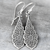 Elegant Vintage Style Silver Tone Openwork Drop Earrings Intricate Filigree B51