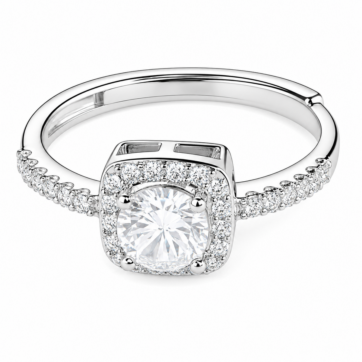 Women's Adjustable Cushion Halo Zircon Engagement Ring, Round Brilliant Cut 1610