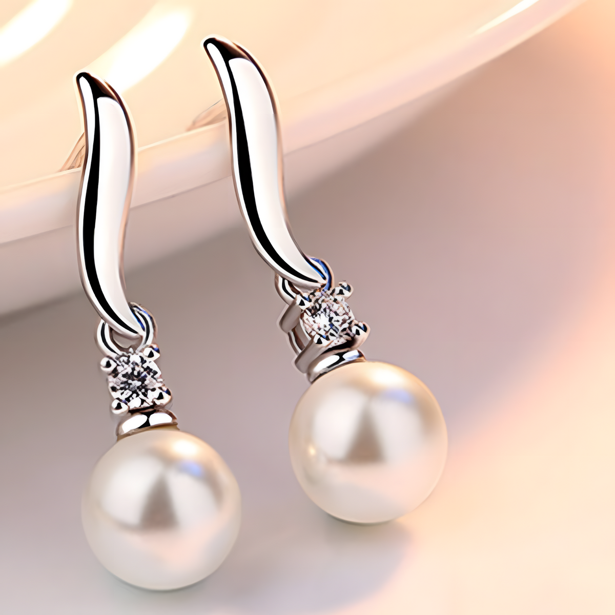925 Silver-Plated Pearl Drop Earrings for Women – Elegant Round Pearl Zircon 906