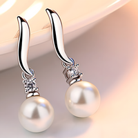 925 Silver-Plated Pearl Drop Earrings for Women – Elegant Round Pearl Zircon 906