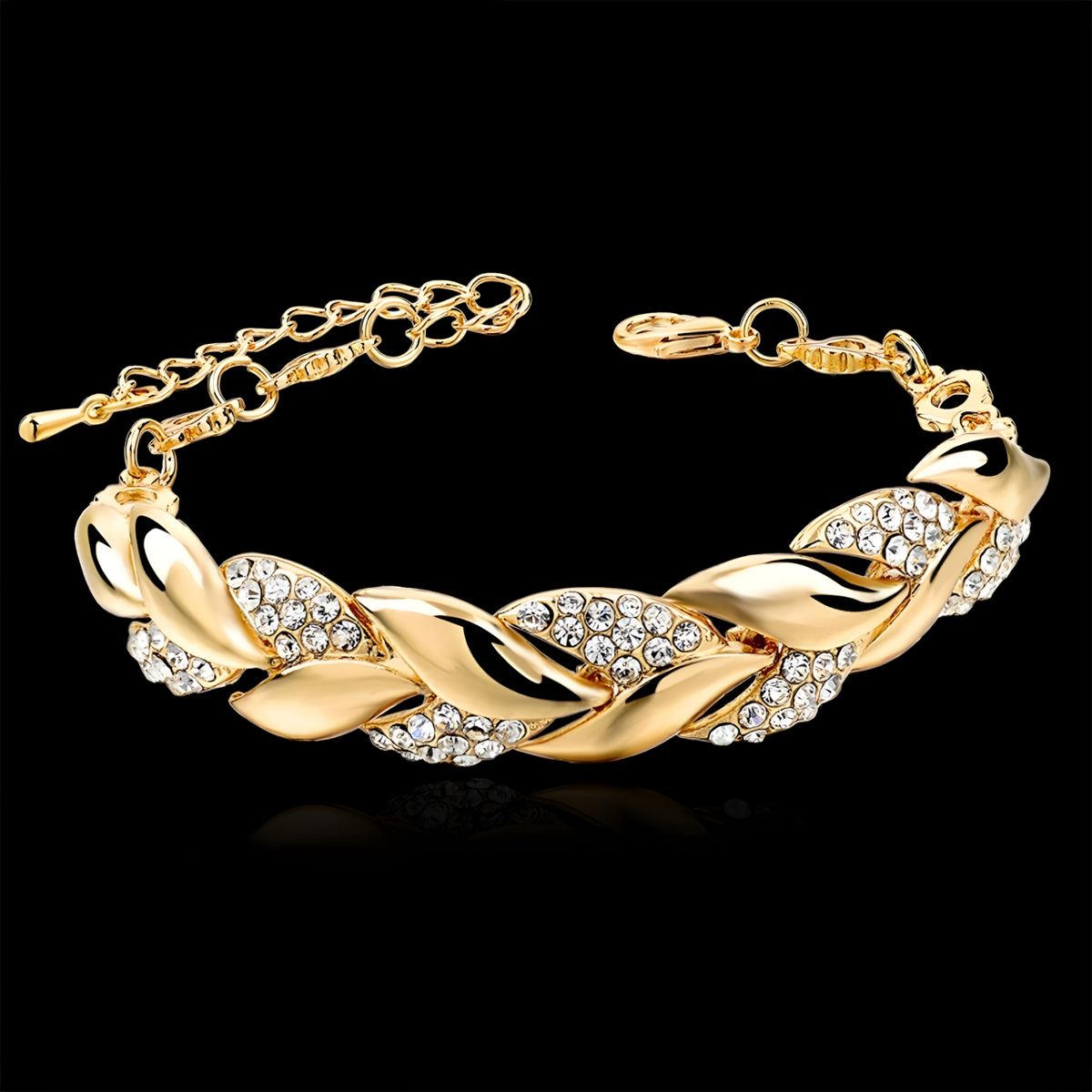 Gold Leaf Crystal Bracelet Women – Elegant Leaf Chain Design with Sparkling 854