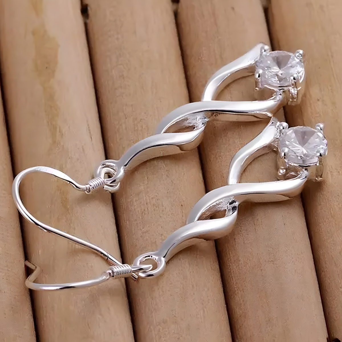 Elegant Twist Drop Earrings For Women Rhodium-Plated Alloy Cubic Zirconia 1464