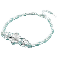 Silver Flower Bracelet Silver Plated Charm Floral Link Jewelry Gift   1821