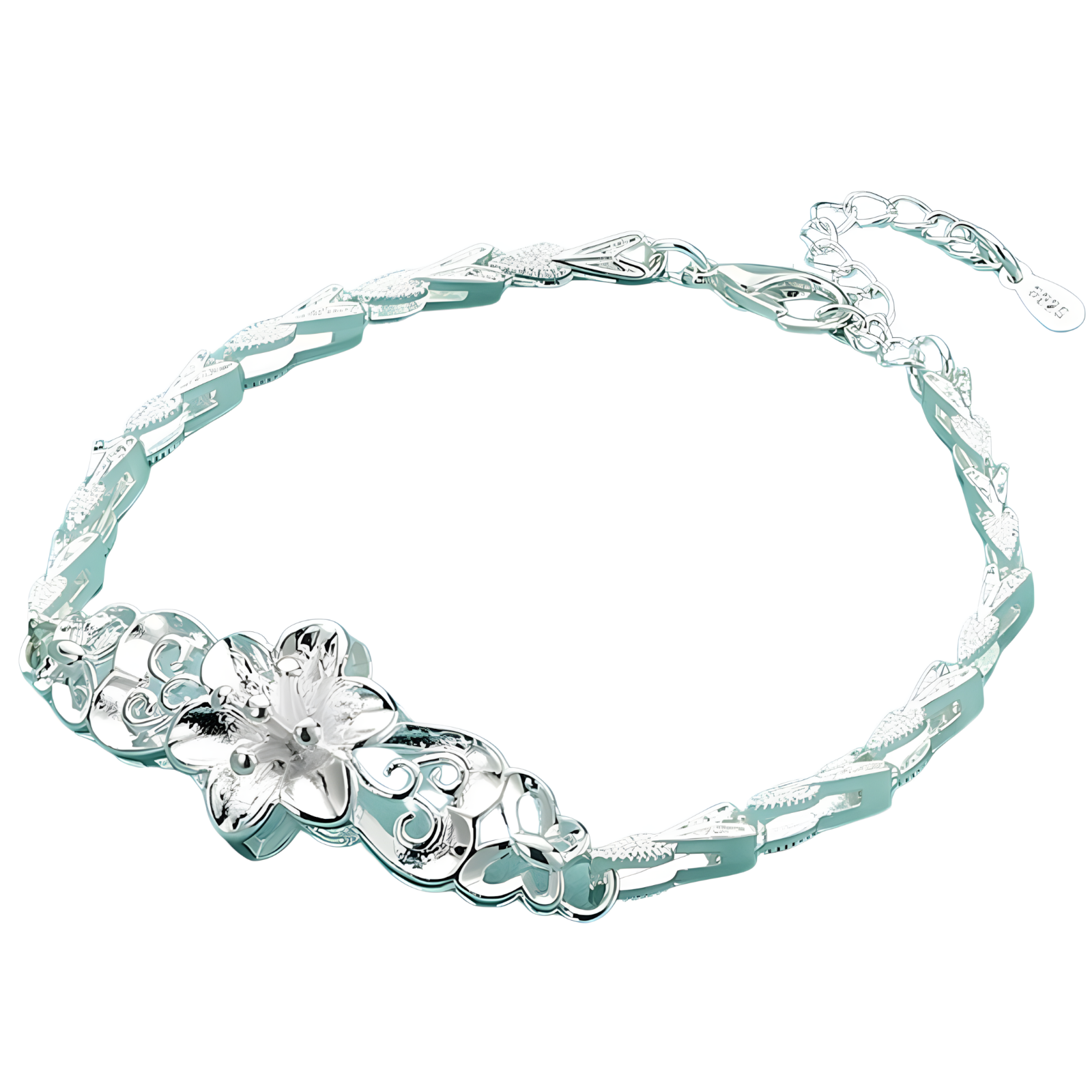 Silver Flower Bracelet Silver Plated Charm Floral Link Jewelry Gift   1821