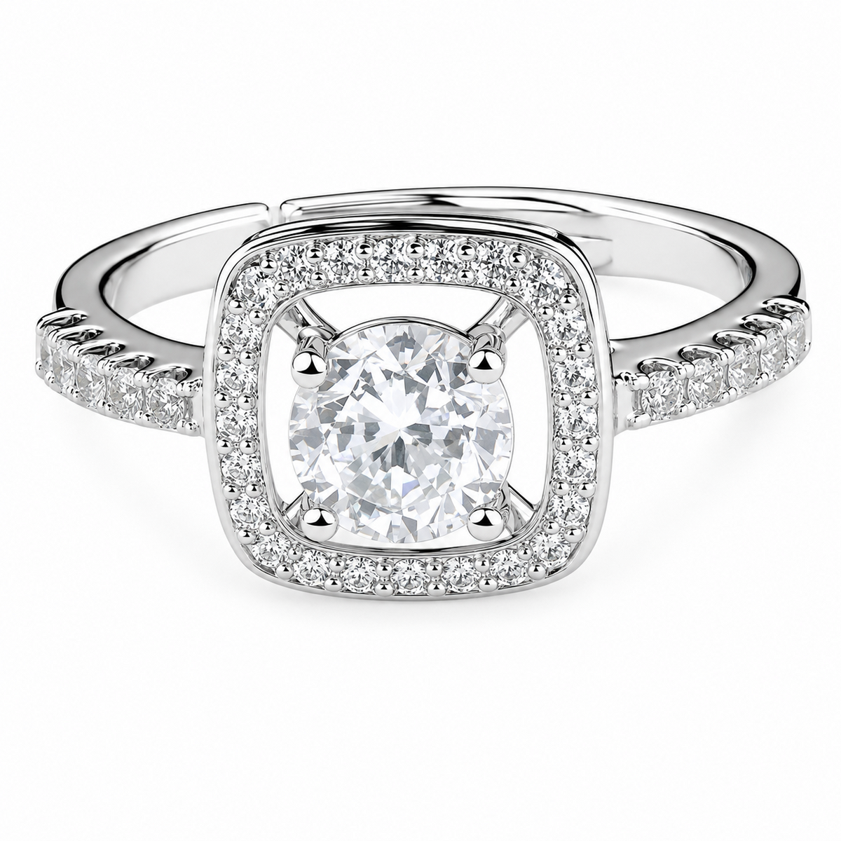 Women's Sparkling Zircon Proposal Ring Silver Tone Romantic Pave Engagement 1622