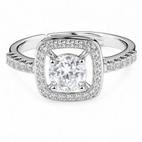 Women's Sparkling Zircon Proposal Ring Silver Tone Romantic Pave Engagement 1622