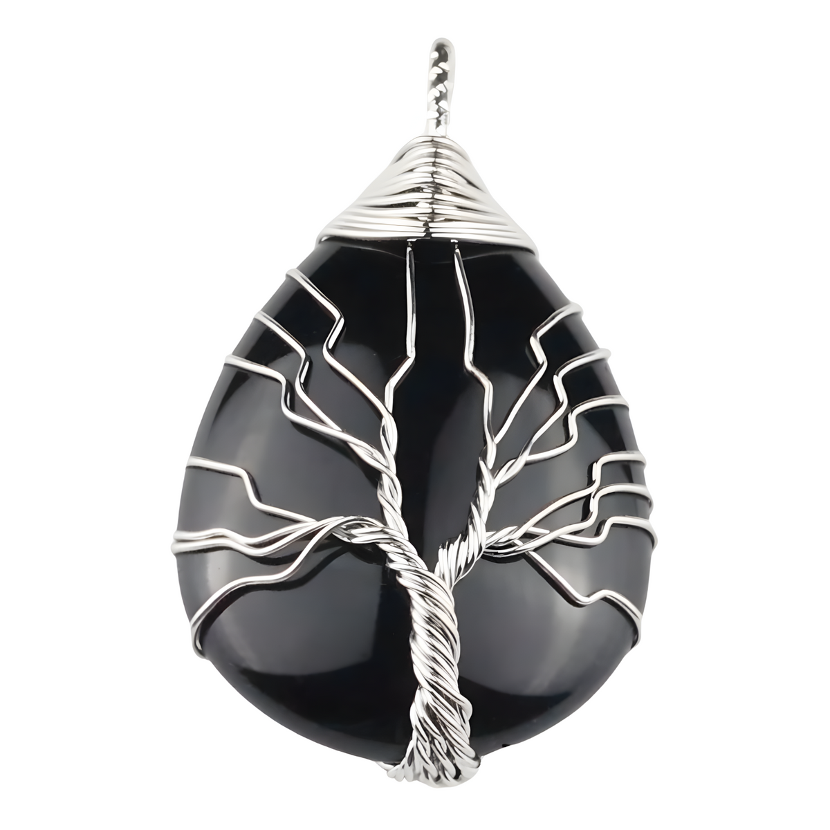 Black Agate Tree Of Life Pendant Necklace For Women Oval Gemstone Statement 1338