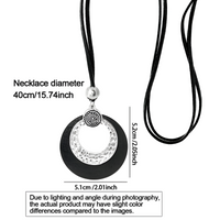 Boho Hammered Hoop Jewellery Set Women, Black Cord Round Pendant Necklace 1709
