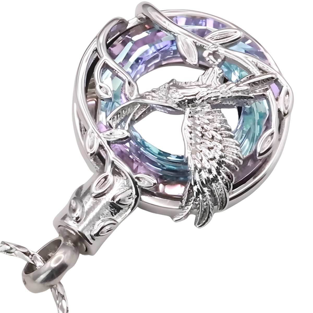 Silver Phoenix Bird Urn Necklace for Ashes Cremation Memorial Pendant Alloy B203