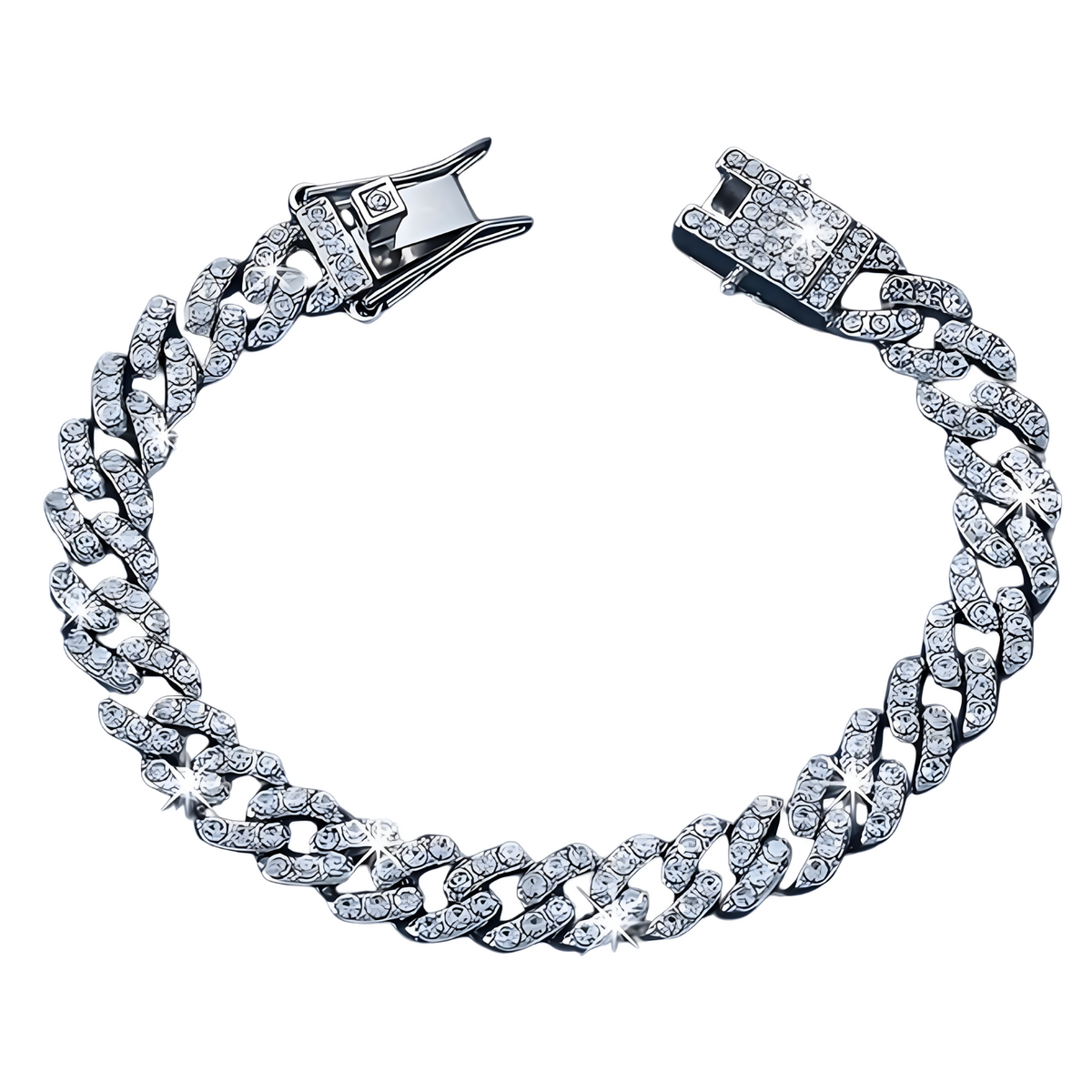 Silver Cuban Link Bracelet Women Iced  Rhinestone Chain Bracelet Adjustable 695