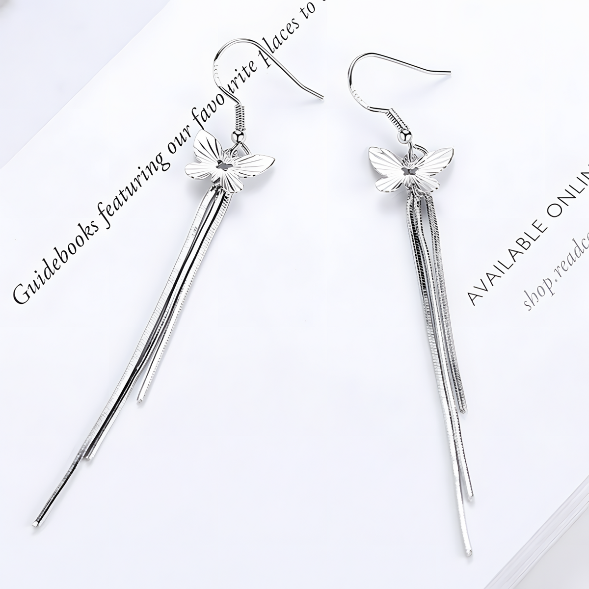 925 Silver-Plated Butterfly Tassel Drop Earrings Women – Long Silver Chains 1051