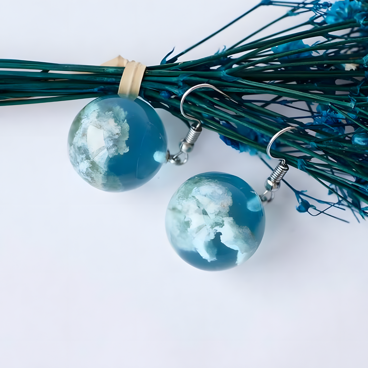Unified Jewellery Whimsical Blue Sky White Clouds Glass Ball Dangle Earrings B7