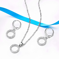 Women's Trendy Circle Pendant Necklace Earrings Set, Elegant Cubic Zirconia 1720