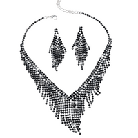3pcs Black Rhinestone Tassel Jewelry Set Women | Statement Choker Necklace 632