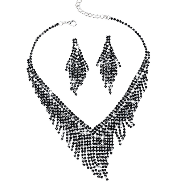 3pcs Black Rhinestone Tassel Jewelry Set Women | Statement Choker Necklace 632