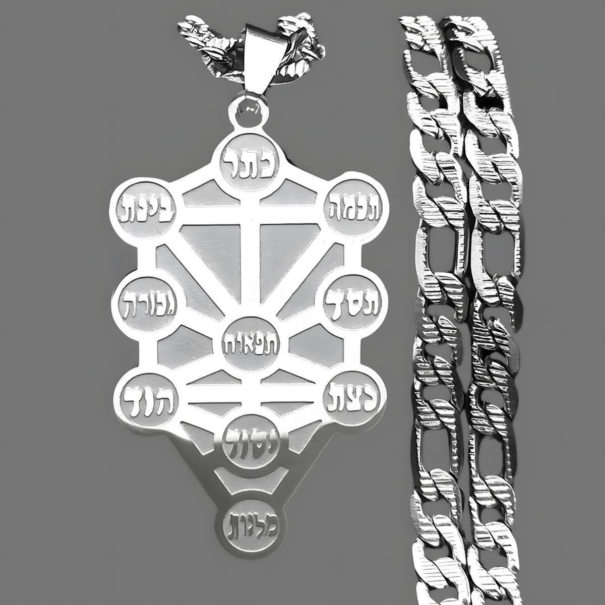 Silver Kabbalah Sephirot Tree Of Life Design – Hebrew symbolic pendant 1073