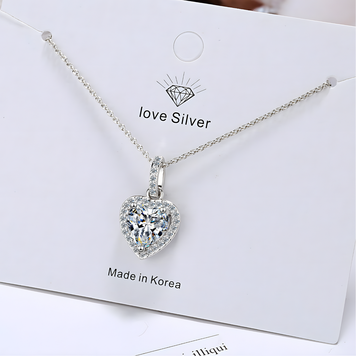 Sparkling Heart Zircon Pendant Necklace Women Copper 925 Silver plating 1220