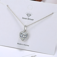 Sparkling Heart Zircon Pendant Necklace Women Copper 925 Silver plating 1220