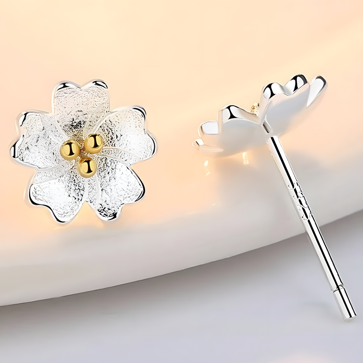 Silver Plated Flower Stud Earrings with Gold Ball Centre for Women 483