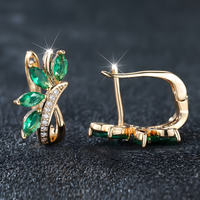 Cute Female Blue Green Stone Clip Earrings Charm Gold Copper White Zircon 593