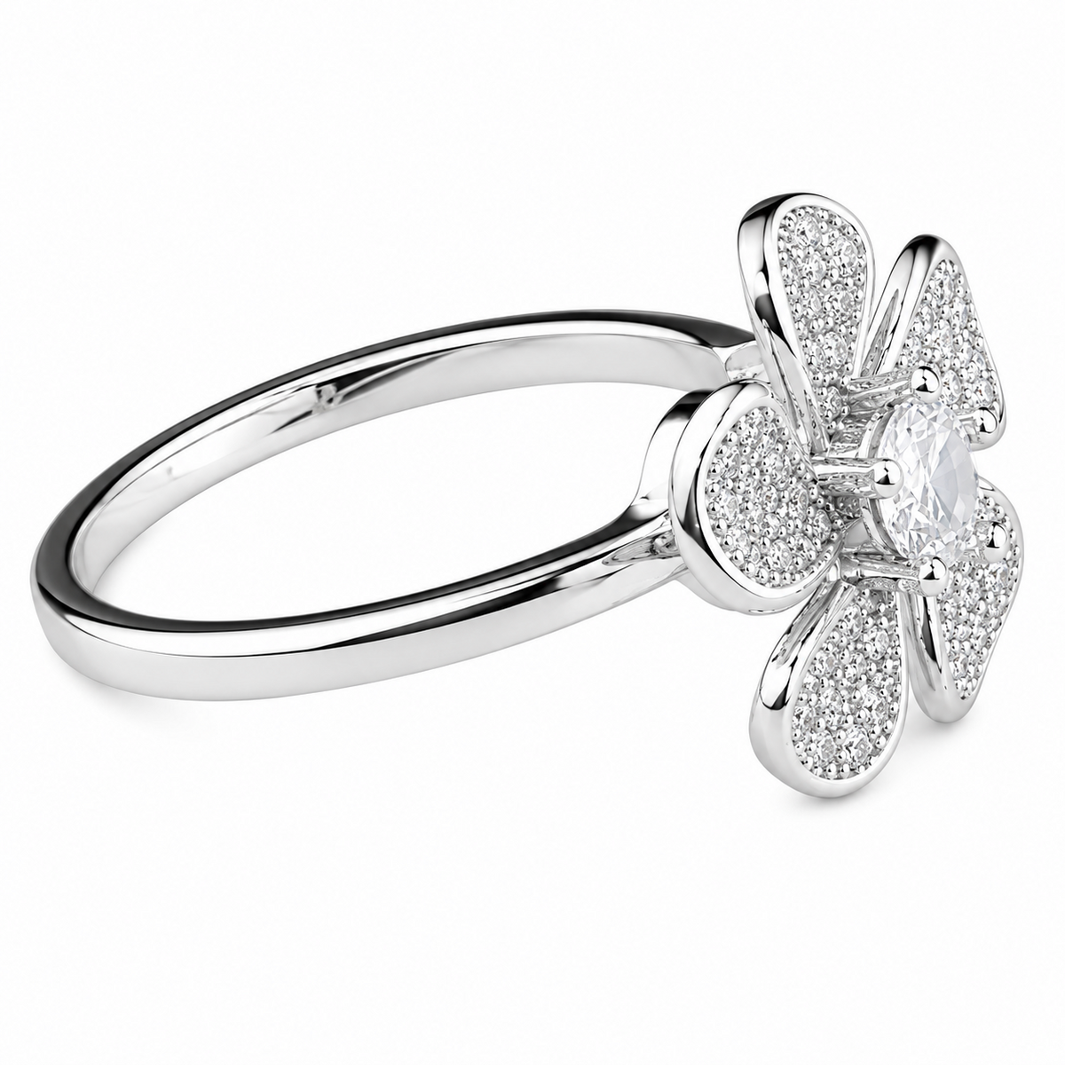 Silver Tone Floral Open Ring Adjustable Statement Ring Sparkling Flower 1588
