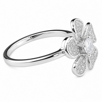 Silver Tone Floral Open Ring Adjustable Statement Ring Sparkling Flower 1588