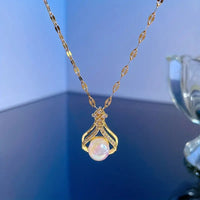 Stainless Steel Water Drop Pearl Pendant Necklace Women Fashion Clavicle 27 UK