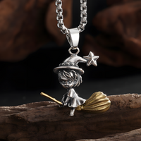 Witch Broom Pendant Necklace Unisex Zinc Alloy Magic Girl Charm, Vintage 1233