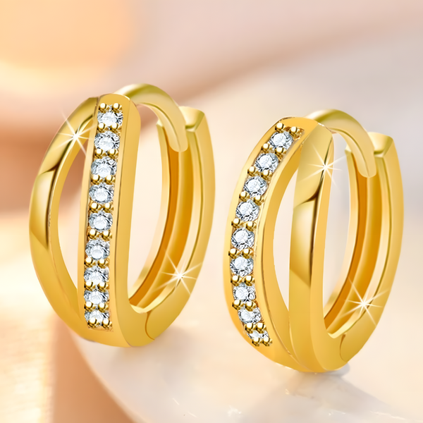18K Gold-Plated Huggie Hoop Earrings Elegant Double Row Crystal Huggie Hoops 309
