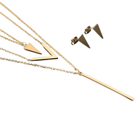 Women Stainless Steel Geometric Pendant Jewellery Set 3 Layer Gold Necklace 675