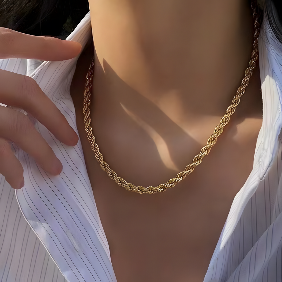Rope Chain Necklace – Copper Base, Gold-Tone Plating, Twisted Rope Link 869