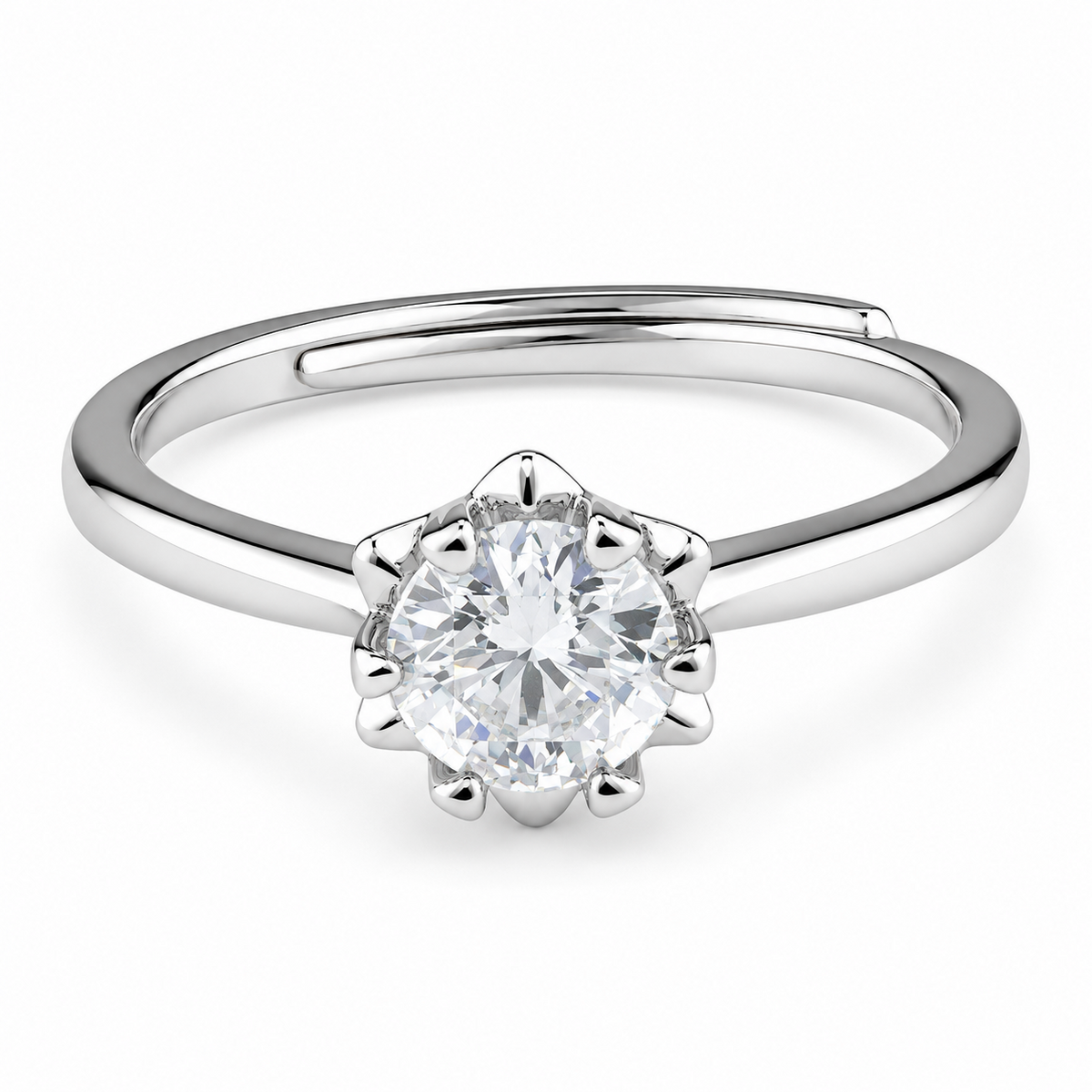 Adjustable Starburst Solitaire Zircon Ring, Round Brilliant Cut Engagement 1625