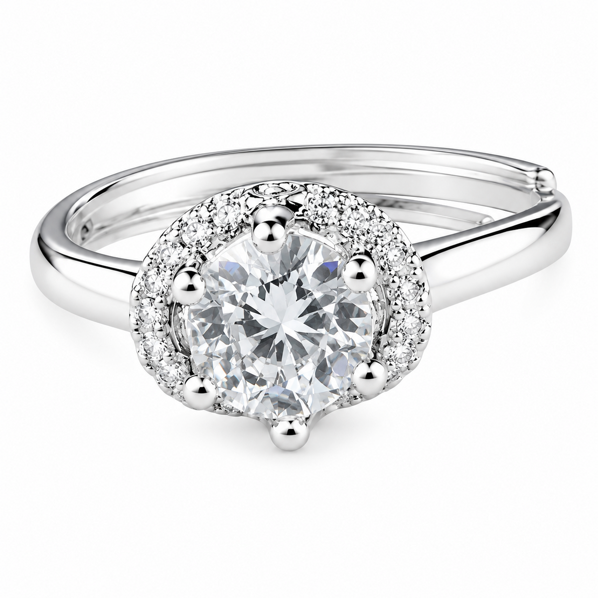 Adjustable Round Brilliant Zircon Proposal Ring, Crown Style Solitaire 1633