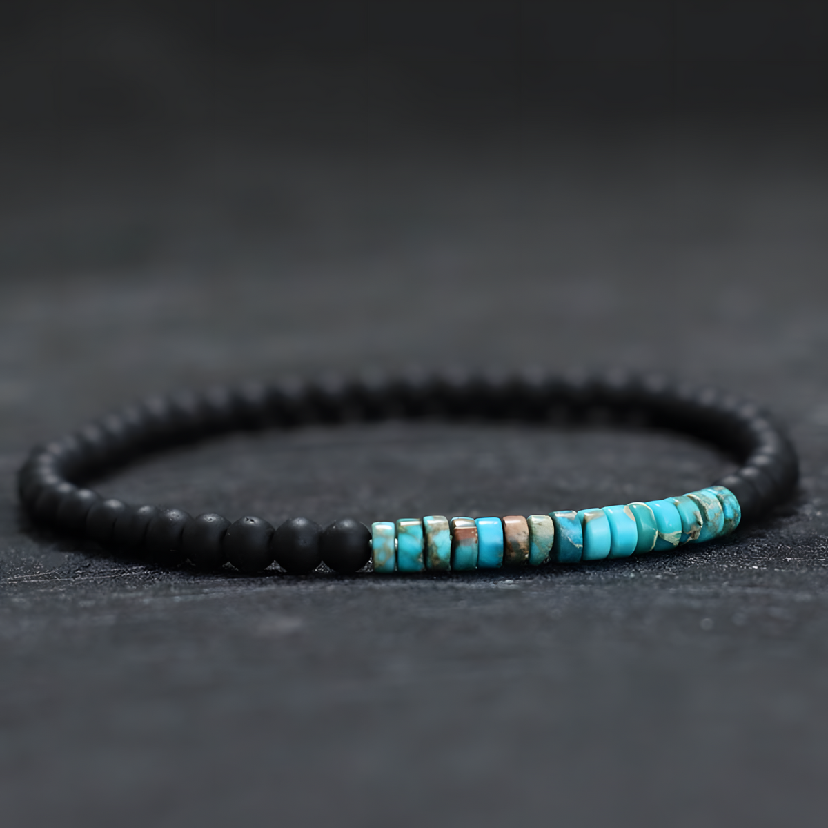 Natural Stone Chakra Bracelet, 4mm Black Onyx Beads Emperor Stone Accents B124