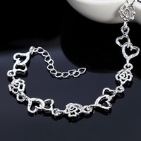 Unified Jewellery Rose Heart Bracelet 20cm Adjustable Clear Crystal Women's 1898