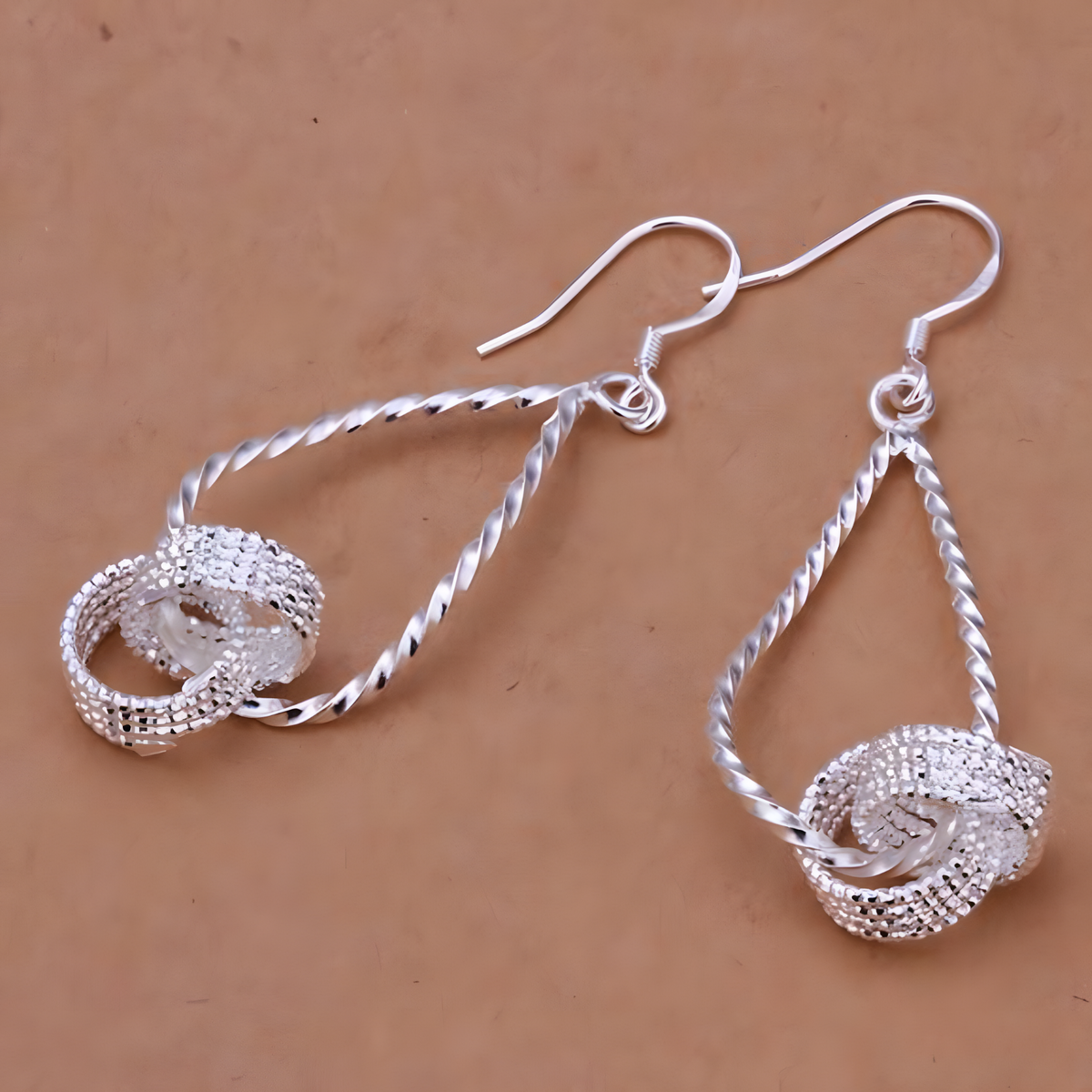Twisted Knot Dangle Drop Earrings for Women–Copper Alloy 925 Silver Plating 1200