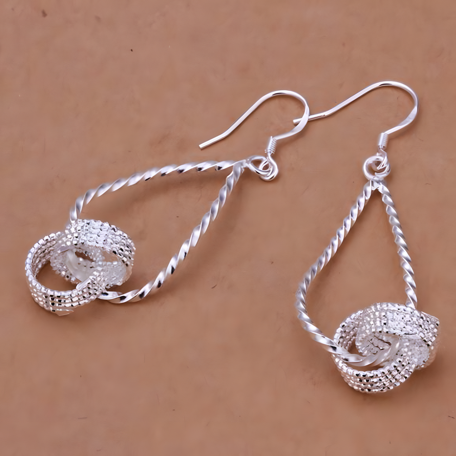 Twisted Knot Dangle Drop Earrings for Women–Copper Alloy 925 Silver Plating 1200