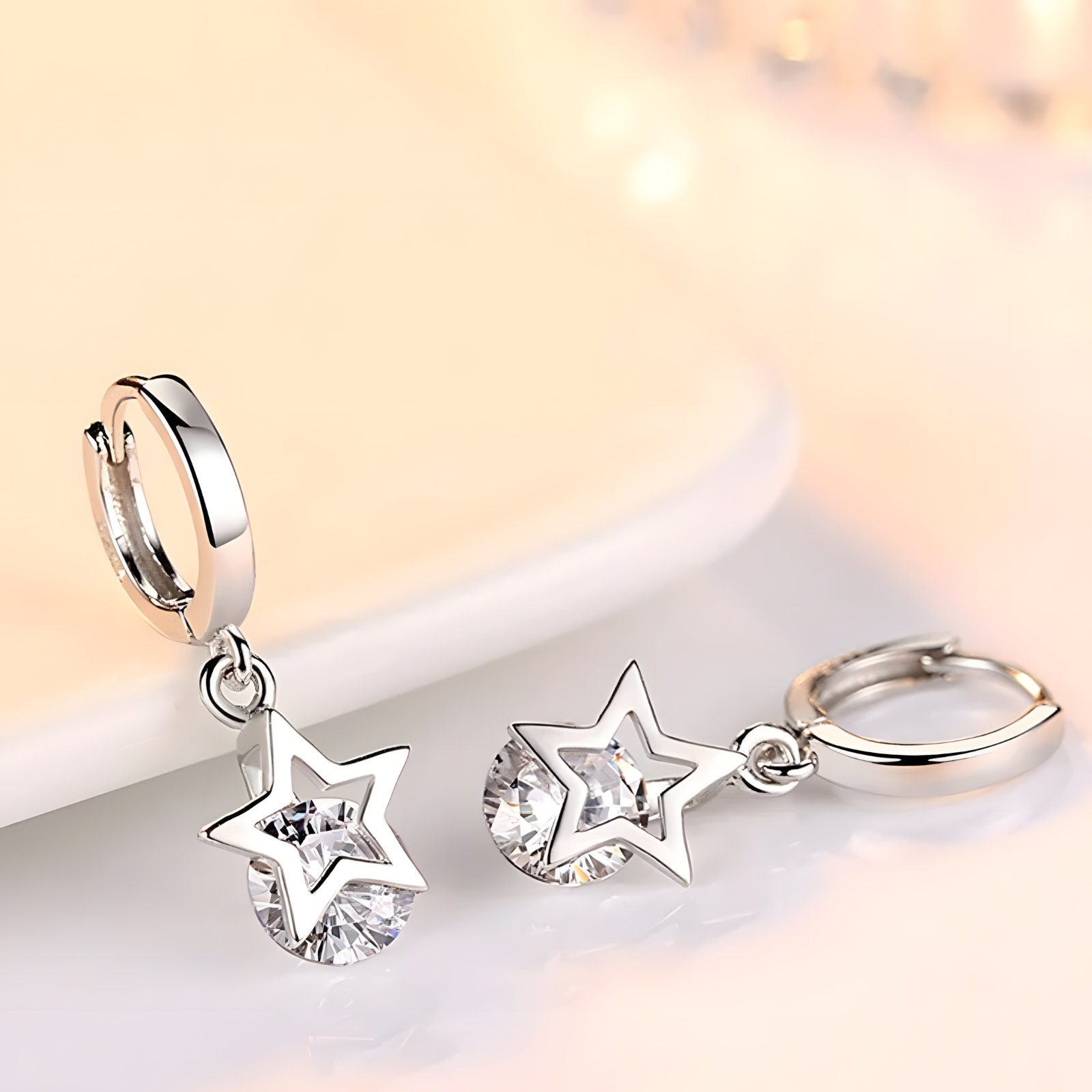 Unified Jewellery 925 Sterling Silver Star Earing Dangle Hoop Cubic Zirconia 478
