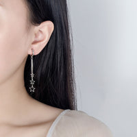 Silver Gold-Plated Star Drop Hoop Earrings Women – Long Dangle Chain Earring 920