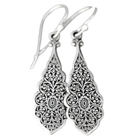 Elegant Vintage Style Silver Tone Openwork Drop Earrings Intricate Filigree B51