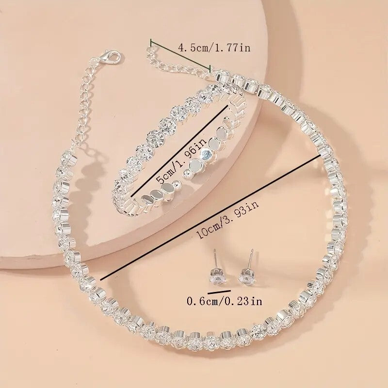 Luxury Glitter Crystal Zircon Necklace & Stud Earrings & Bangle Jewelry 99 UK