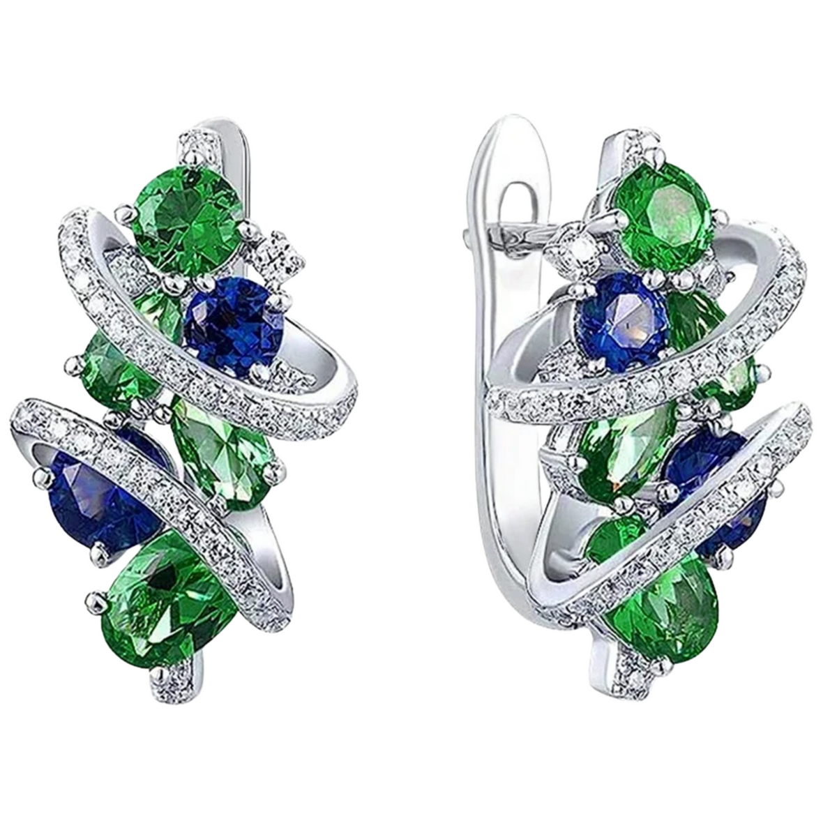 Elegant Green and Blue Hoop Earrings for Women | Temperament Bridal Wedding 611