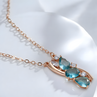 Blue Natural Zircon Pendant Necklace for Women, 585 Rose Gold Color Copper 1265