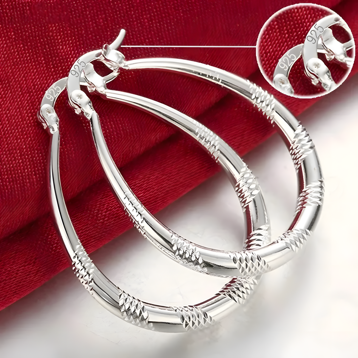 Textured Hoop Earrings for Women – Copper Alloy with 925 Silver Plating 1204