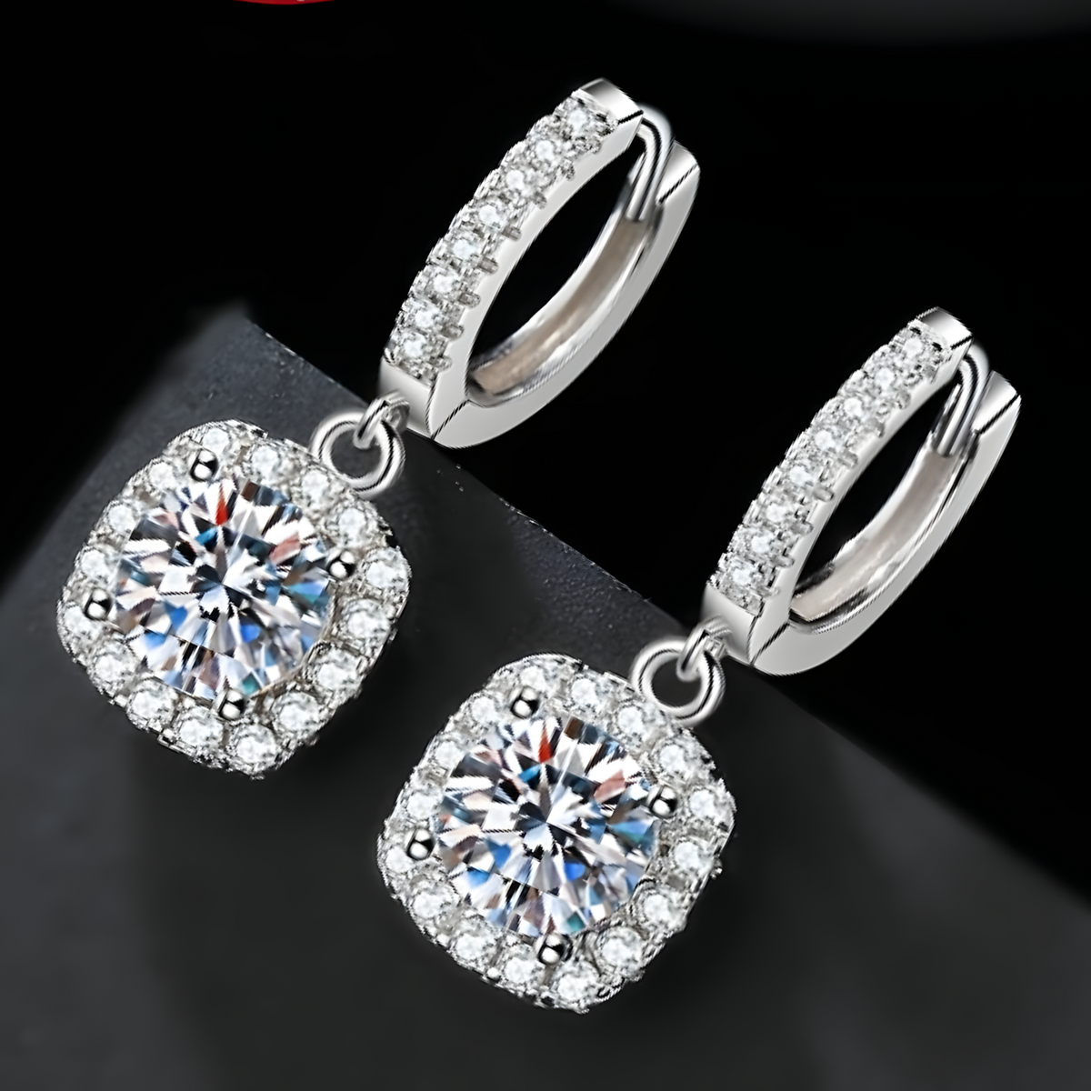 925 Sterling Silver Drop Earrings for Women Round Halo Cubic Zirconia Dangle 818