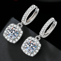 925 Sterling Silver Drop Earrings for Women Round Halo Cubic Zirconia Dangle 818
