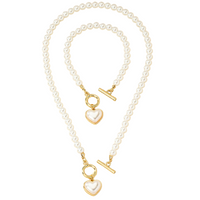 2 PCS Pearl Heart Necklace & Bracelet Set for Women – Simulated Pearl Beaded 708