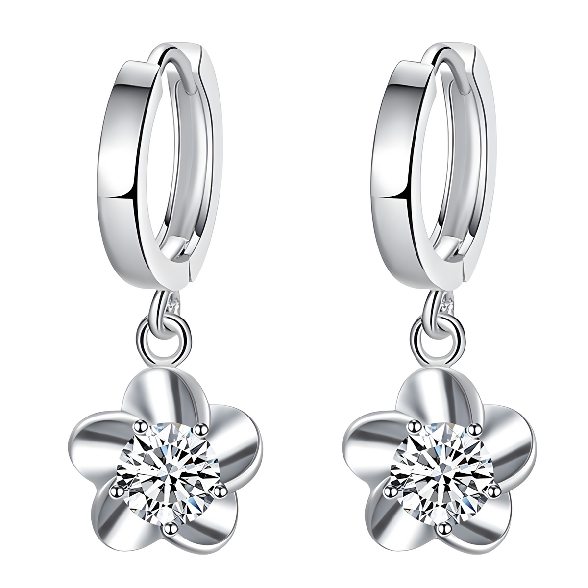 925 Silver-Plated Flower Zircon Hoop Earrings for Women – Trendy Plant-Shape 994