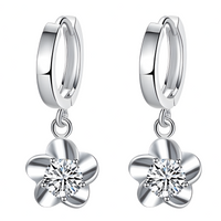 925 Silver-Plated Flower Zircon Hoop Earrings for Women – Trendy Plant-Shape 994